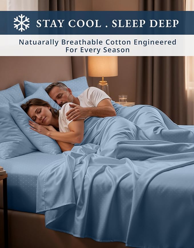 LANE LINEN Queen Bed Sheet Set 100% Egyptian Cotton Sateen - French Blue | Extra Deep Pocket Queen Sheets - 4-Piece Set, Long-Staple Egyptian Cotton, For A Cool, Restful Sleep, Luxe Sheen