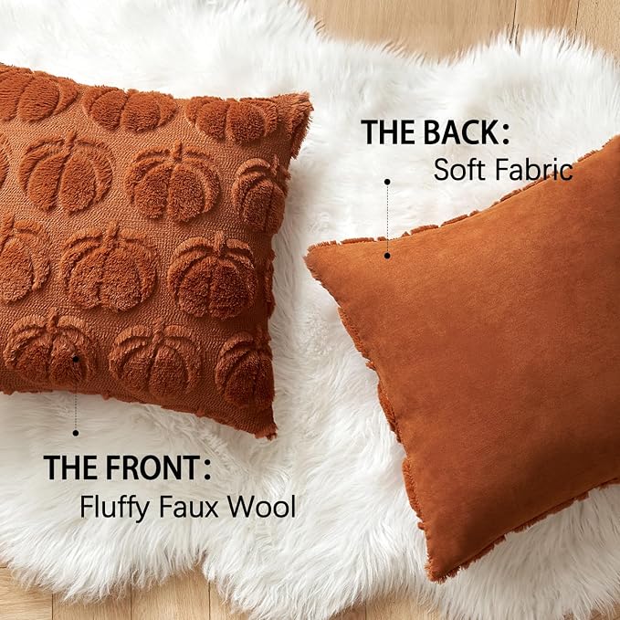 MIULEE Fall Pillow Covers Pumpkin Fall Decor 20x20 Dark Rust | Set of 2 Fall Decorations for Home, Plush Faux Fur Farmhouse Accent Pillowcases, Porch Sofa Couch Cushion Bed Livingroom