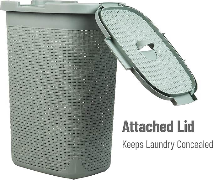 Mind Reader Slim Laundry Hamper with Lid, 60L Tall Clothes Basket, Narrow Tapered Design for Bathrooms, Closets and Laundry Rooms, Plastic, Mint