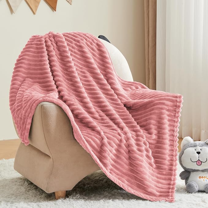 BEDELITE 3D Ribbed Pink Baby Blankets for Boys Girls 30"x 40" | Cute Fuzzy Fleece Blanket, Warm Breathable Soft Cozy Infant Toddler Fluffy Blanket for Newborn All Seasons Use