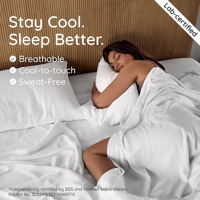 Bambaw 100% Viscose Derived from Bamboo Sheets Queen Size Deep Pocket Set – 4pcs Soft Cooling Sheets Queen Size, Fits Up to 16'' with Elastic Corner Straps, Hotel Luxury Bed Sheets Set (White)