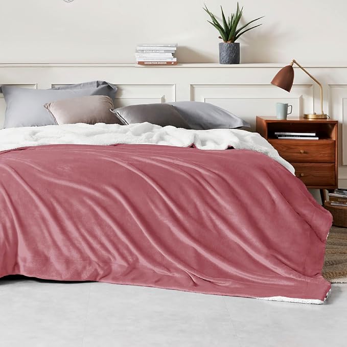 Bedsure GentleSoft Sherpa Fleece Blankets King Size for Bed, Non-Heated, Thick and Warm Throw for Girls and Women, Soft Fuzzy Plush King Blanket for Winter, Dusty Rose, 108x90 Inches