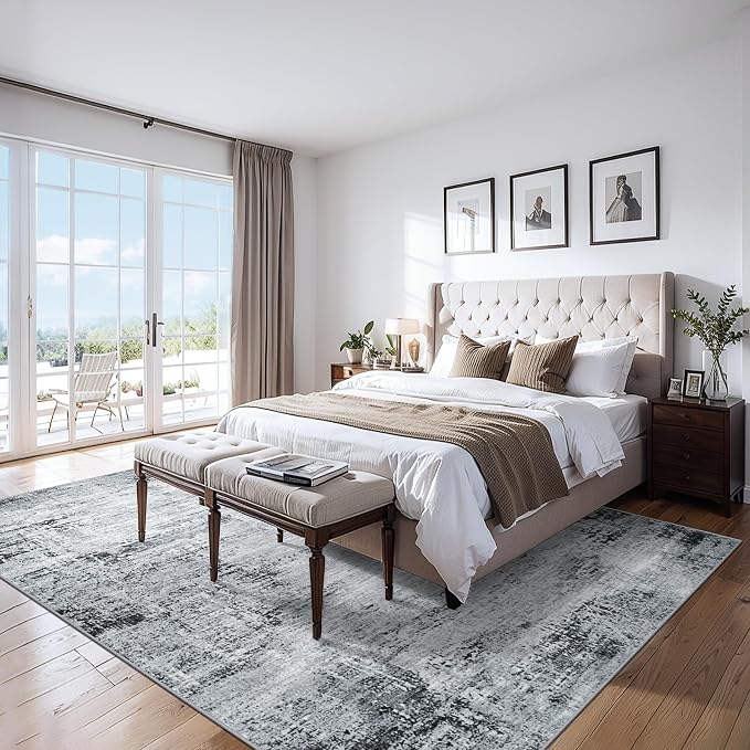 PLHXFR 10x12 Area Rug Living Room: Modern Abstract Washable Carpet Black | For Bedroom Dining Room Farmhouse Nursery Home,Machine washable,Non Slip,Large Soft Neutral,Stain Resistant, Indoor Floor