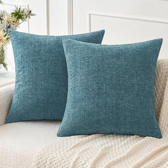 MIULEE Soft Chenille Euro Throw Pillow Covers Blue Ashes 22x22 Pack of 2 | Modern Coastal Home Decor, Classic Decorative Pillows, Solid Dyed Cases, Boho Couch Cushion Covers for Sofa Bed Living Room