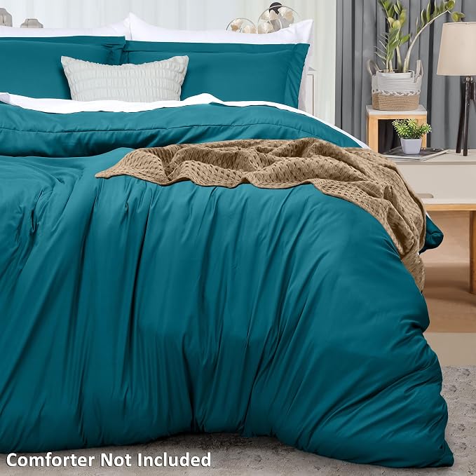 Duvet Cover Queen, 3 PC Cotton Like PolyesteR, Zipper Closure, Denim Blue | Extra Soft and Breathable, Wrinkle & Fade Resistant, Includes Duvet Cover and 2 Pillow Shams, Comforter Not Included, OekoTex