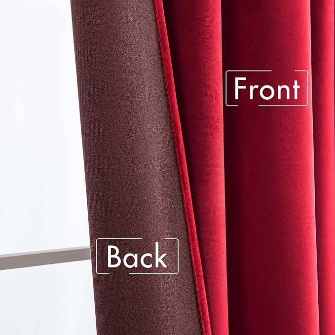 MIULEE Velvet Curtains 52x84 inches 2 Panels Red Blackout Curtains | Luxury, Christmas Decor, Bedroom Living Room, Thermal Insulated, Super Soft Window Drapes, Rod Pocket & Back Tab