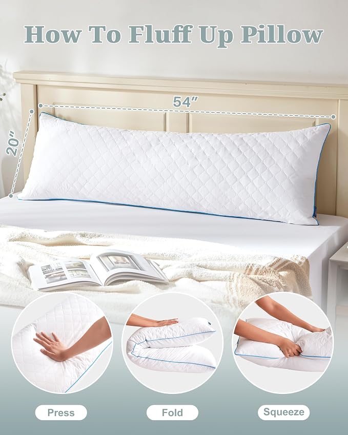YZ HOME Long Body Pillow for Adults,Firm Body Pillow Shredded Memory Foam | Adjustable Height,Support for Side Sleeper & Pregnant Women(White,20x54 Inch)