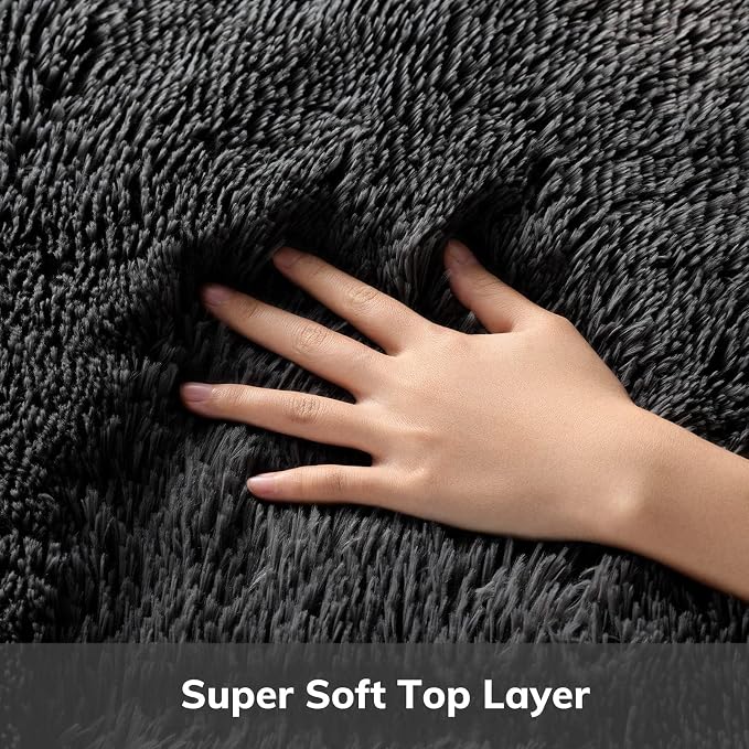 Ophanie 3x5 Oval Black Rugs for College Dorm, Bedroom Small Area Rug, Non-Slip Fluffy Shaggy Bedside Soft Shag Fuzzy Plush Carpet for Kids Boys Teen Home Decor Aesthetic, Nursery