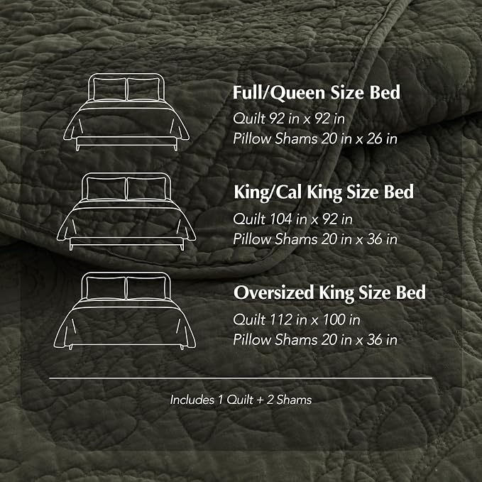EVERGRACEHOME 100% Cotton Paisley Quilt Set, Oversized King, Olive Green | Prewashed for Softness, Year-Round Breathability, Gift-Ready Box, Matelasse-style Quilted Coverlet, 3 Piece Set with 2 Shams