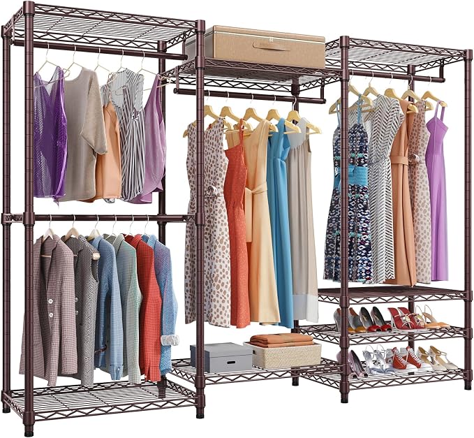 VIPEK V5 Heavy Duty Clothes Rack, Modular Closet System, Bronze | 890 lbs Load, 4 x 23.6 in hanging rods, 8 x shelves (2 adjustable), Supports expansion with accessories