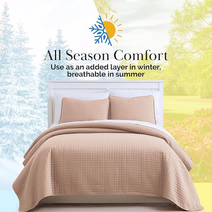 Southshore Fine Living, Inc. Full/Queen Quilt Set, Stitched Full Size with 2 Matching Pillow Shams, Lightweight Quilt Coverlet, Easy Care Machine Washable Queen Size Quilt Bedspread, Blush