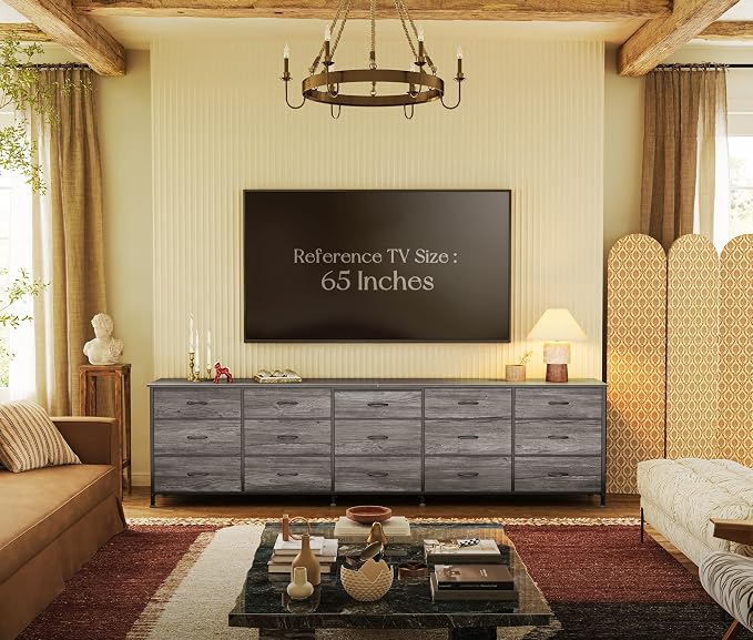 Huuger 86.6 Inch Long Dresser for Bedroom, TV Stand for 65, 75, 85 Inch TV | 15 Large Fabric Drawer Dresser, Entertainment Center for Bedroom, Wide Chest of Drawer with Storage