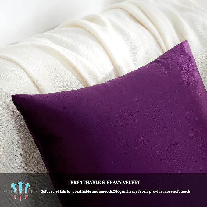 GIGIZAZA Purple Velvet Decorative Throw Pillow Covers Cushion Cover Set of 4 Luxury Pillow Cases for Sofa
