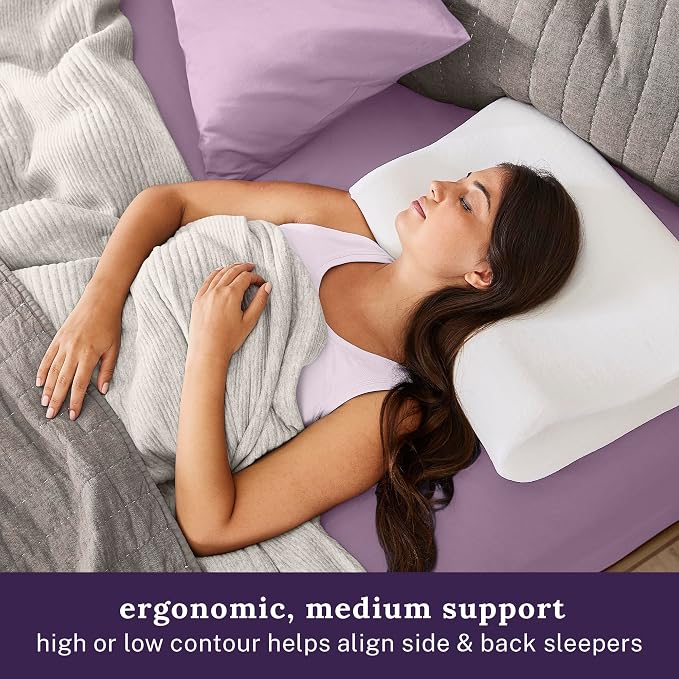 Sleep Innovations Memory Foam Contour Pillow, Queen Size, Head, Neck, and Shoulder Alignment, Side and Back Sleepers, Medium Support