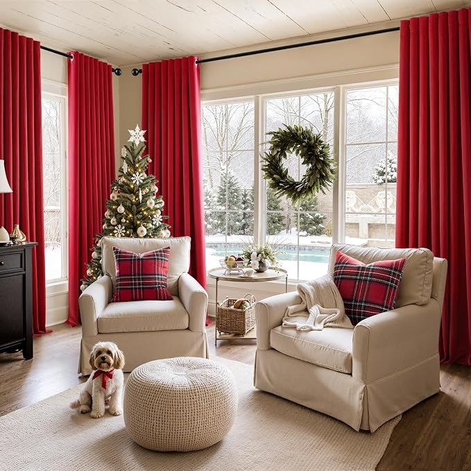 MIULEE Blackout Curtains for Bedroom 2 Panels 40x72 Inch Long Christmas Red | Thermal Insulated, Living Room Darkening Grommet Drapes, Noise Reducing, Light Blocking Window Treatments