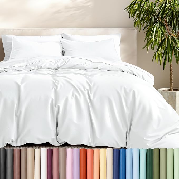 Bare Home Duvet Cover Set 1800 Ultra-Soft (Queen, White) | Lightweight, Cooling, Breathable, Premium 1800 Ultra-Soft, All-Season