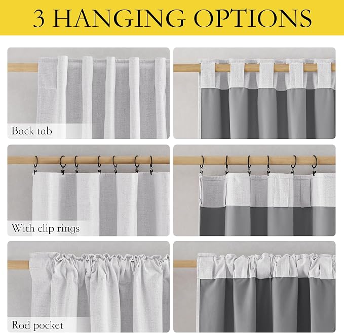 NICETOWN 100% Blackout Linen Curtains 108" Length 2 Panels, Greyish White | Thermal Insulated Master Bedroom Curtains Noise Reducing, Glare Reduction Window Draperies for Living Room, W52" x L108"