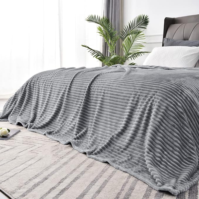 BEDELITE 3D Ribbed Jacquard Grey Blankets Queen Size for Bed, 90x90 Inch | Soft Warm Decorative Fluffy Blanket, Cozy Fuzzy Lightweight Plush Fleece Throw Blankets for Bed, Room Decor, Gift for Women