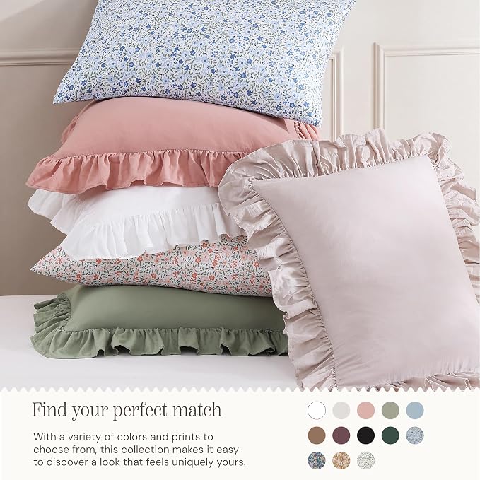 Queen Comforter Set-7 Pieces Ruffle Bedding with Floral Sheet | Soft Pink Bed in a Bag, Soft Lightweight All Season Farmhouse Queen Bedding Sets with Floral Sheets, Pillowcases & Shams