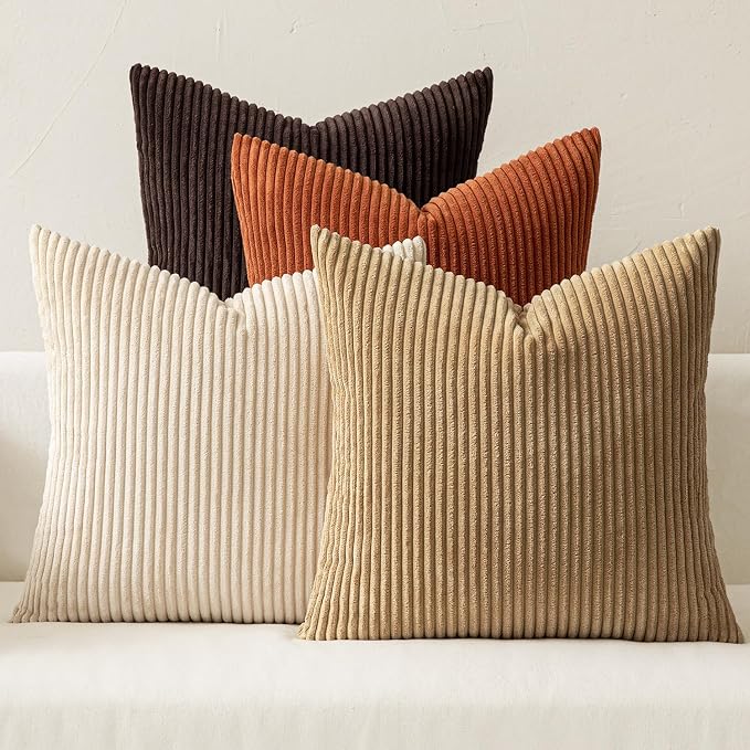 MIULEE Fall Decorative Throw Pillow Covers Chocolate Brown Rust 18x18 | Set of 4, Vintage Retro Fall Decor, Rich Chocolate Palette, Boho Farmhouse Cushion Covers for Couch Bed Sofa Living Room