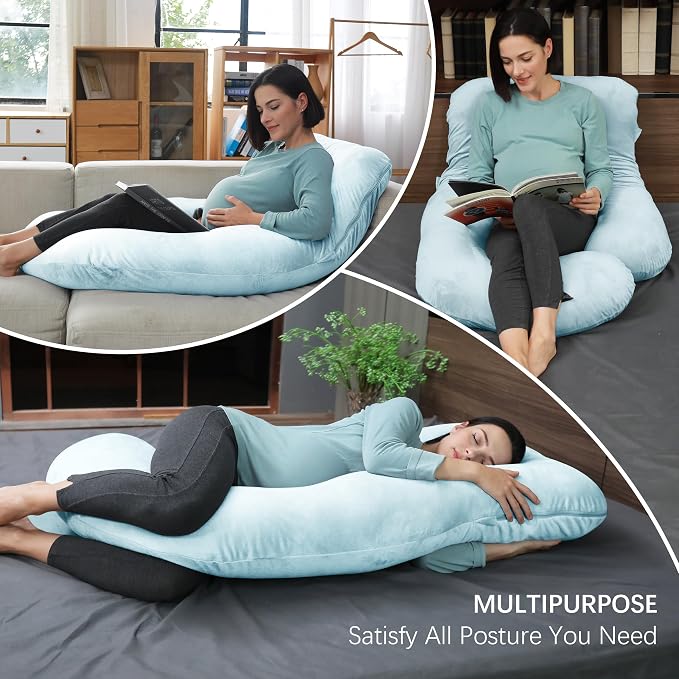 MOON PARK Pregnancy Pillows for Sleeping - U Shaped Full Body Maternity Pillow with Removable Cover - Support for Back, Legs, Belly, HIPS - 65 Inch - Aquamarine