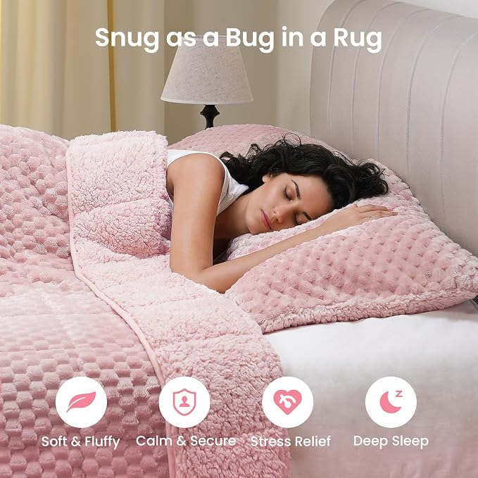 Drewin 20lbs Weighted Blanket Queen Size for Adults,Pink,60 x 80 inches | Stress Relief & Promotes Sleep,Cozy Heavy Throw Blankets,Soft Jacquard Sherpa with Glass Beads,Machine Washable