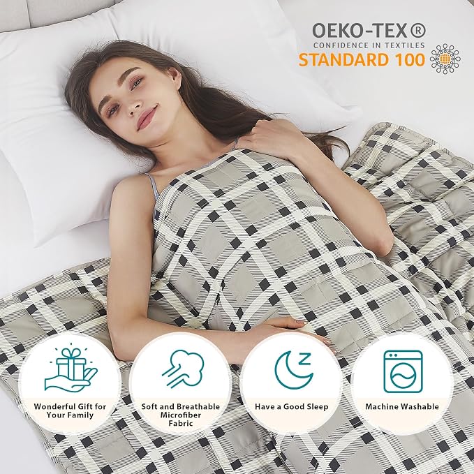 L'AGRATY Weighted Blanket - 48"x72" 15lbs Cooling Breathable Heavy Blanket Microfiber Material with Glass Beads for Adult All-Season Summer Fall Winter Soft Thick Comfort