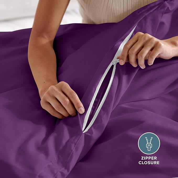 Bare Home Duvet Cover Set 1800 Ultra-Soft (Queen, Plum) | Lightweight, Cooling, Breathable, Premium 1800 Ultra-Soft, All-Season