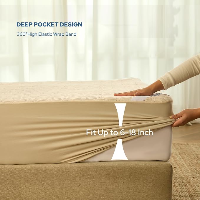 2 Pack Waterproof Mattress Protector King Size, Deep Pocket Fit, Washable | Bedlore Soft Breathable Bed Mattress Cover Pad, Fits 6-18 Inch Deep Mattresses, Ideal for Bedroom, Hotel, Beige