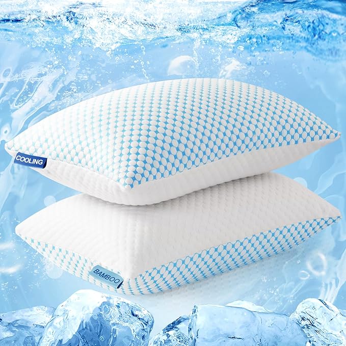 EASELAND Cooling King Size Firm Pillows, Shredded Memory Foam Set of 2 | Adjustable Fill with Removable Cover for Hot Sleepers, Cool Bed Support Pillow for Side Back Stomach Sleepers