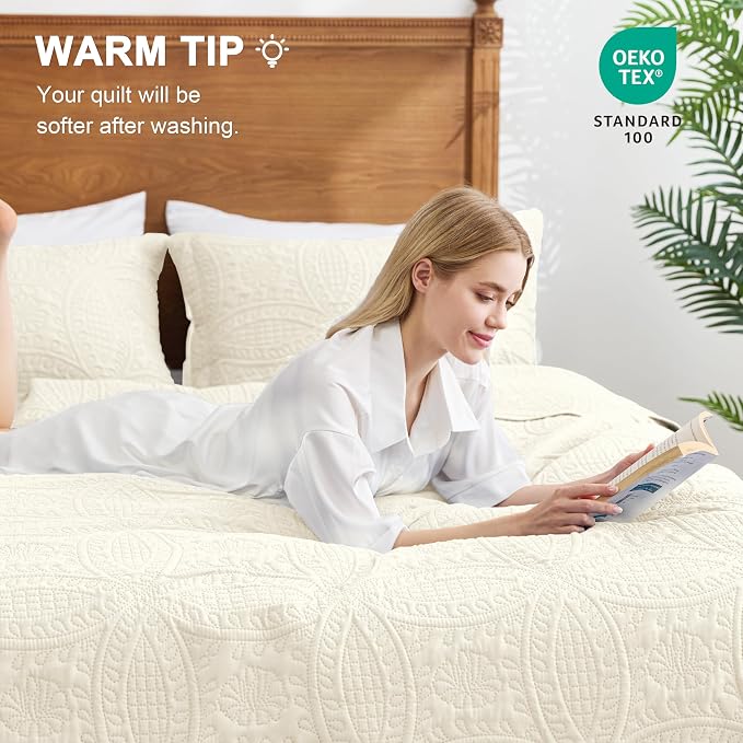 Love's cabin Oversized King Size Quilt Bedding Set Beige Bedspreads - Oversized King Lightweight Bedspread Comforter - Coin Pattern Coverlet for All Season - 3 Pieces (1 Quilt, 2 Pillow Shams)