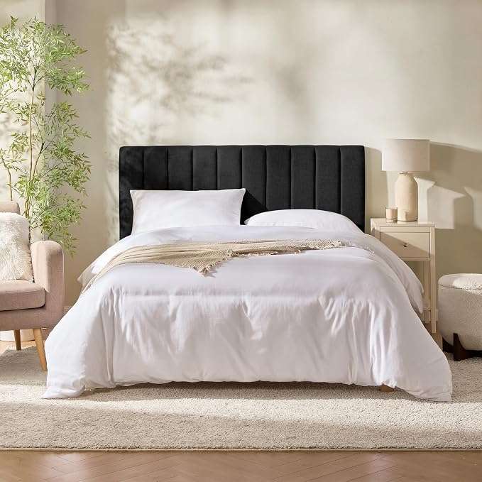 Nestl Upholstered Queen Headboard - Easy Assemble Channel Stitched Headboard Queen Size - Wall Mounted Headboards with 3D Soundproof Wall Panels Peel & Stick Floating Headboards, Black
