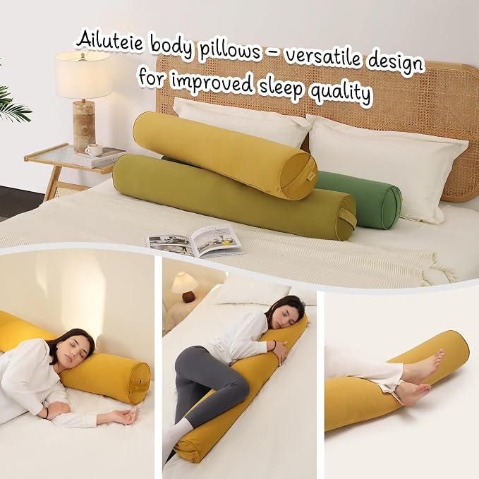 Body Pillow for Adults,Long Round Pillow,Big Cylindrical Pillow,Large Full Bolster Pillows for Side Sleepers (Honey Yellow, 39.37"*7.87")