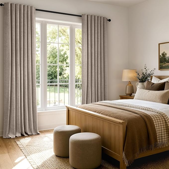 MIULEE 100% Blackout Linen Burlap Curtains for Bedroom 42 x 90 Inch 2 Panel | Thermal Insulated, Room Darkening Drapes for Living Room, Back Tab Rod Pocket Pinch Pleated, Taupe Brown Solid Luxury Decor