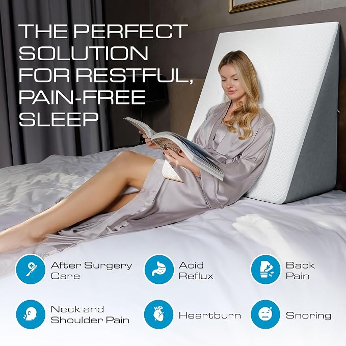 Kolbs Bed Wedge Pillow for Sleep Apnea, FSA Eligible Acid Reflux, and Back Pain Relief, with Chic Jacquard Cover - Headboard Wedges for Sleeping (Extra Wide 12" Height)