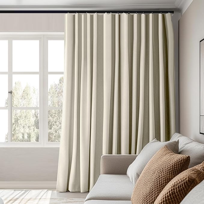 MaKefeile Room Divider Curtains Total Blackout Privacy Curtain Panel Room Thermal Insulated Noise Reduction Curtains for Bedroom Window Living Room Ceiling Track Curtain W 12.5 ft × H 7 ft Beige