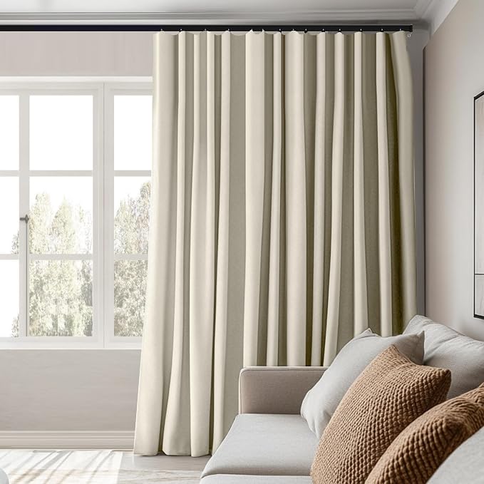 MaKefeile Room Divider Curtains Total Blackout Privacy Curtain Panel Room Thermal Insulated Noise Reduction Curtains for Bedroom Window Living Room Ceiling Track Curtain W 12.5 ft × H 8ft Beige