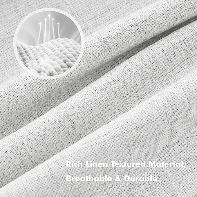 MIULEE 100% Blackout Linen Curtains 42 x 84 Inch Heathered White 2 Panels | Thermal Insulated, Room Darkening Drapes for Bedroom Living Room, Back Tab Rod Pocket Pinch Pleated, Solid Luxury Decor