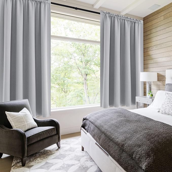 DWCN Blackout Curtains for Bedroom Living Room 52 x 54 Inch Long 2 Panels | Room Darkening, Thermal Insulated, Light Blocking, Rod Pocket Drapes, Noise Reducing Window Treatments, Silver Grey