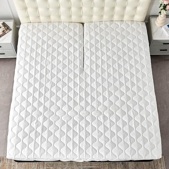 Kingnex Waterproof Split Top King Mattress Protector Pad for Adjustable Bed | Quilted, Stay in Place Fitted Cover for 28-30 Upper Flex Head 78x80 Bed with 16 Max Elastic Pocket, Padded, Soft, Noiseless