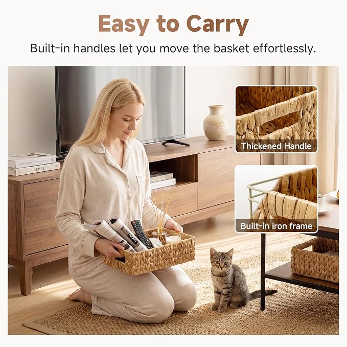 StorageWorks Small Wicker Baskets for Shelves, Shallow Baskets, 2-Pack | Water Hyacinth Storage Baskets for Organizing, Wicker Storage Baskets for Shelves,Pantry Organizers and Storage,Woven Baskets