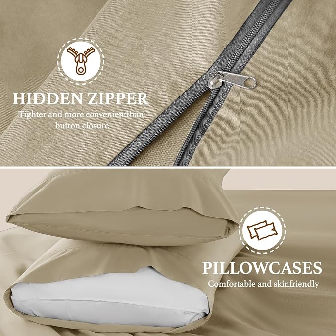 DEITAS 100% Cotton King Duvet Covers 3 Piece,1200 Thread Count，Linen | Luxury Egyptian Cotton Comforter Cover With Zipper Closure, Ultra Cooling Breathable, Hotel Bedding Duvet Covers