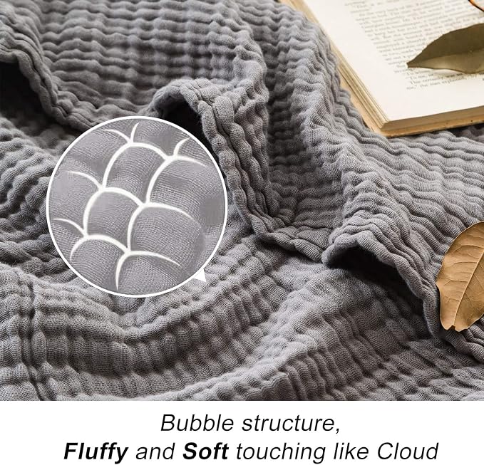 EMME Muslin Blankets for Adults Throw Blanket for Couch Breathable Gauze Soft Lightweight Airy Grey Throw XL 50" x 71"