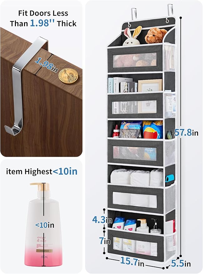 JARLINK Over the Door Organizer for Pantry, Bathroom, 5 Shelf Black, 2 Pack | Anti-Tilt Design, 44 lb Load Capacity, Hanging Door Organizer with 5 Large Capacity Pockets, Behind Door Storage for Nursery