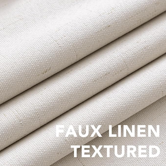 H.VERSAILTEX Linen Curtains 100% Blackout Curtains for Bedroom 102 inch Long Full Light Blocking Nature Linen Blended Window Curtains for Living Room Nickel Grommet (2 Panels, Ivory)