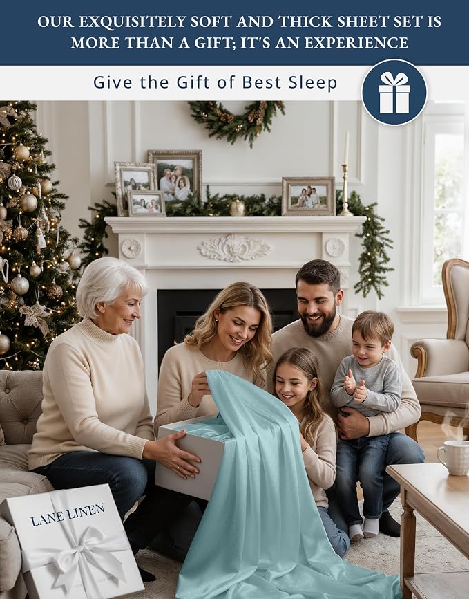 LANE LINEN King Top Sheets Only 100% Egyptian Cotton Sateen - Blue Sky | King Size Bed Sheets Deep Pockets - 4-Piece Set, For A Luxurious Night's Sleep, For Guests And Everyday Use, Plush