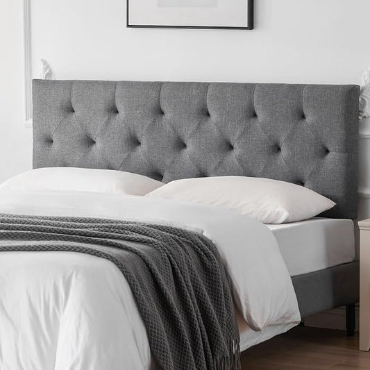Linen Headboard Queen Size Only, Adjustable Height 37-51 in, Light Gray | Diamond Tufting Solid Wood Queen Headboards, Durable Metal Legs, Upholstered Queen Head Board for Bed Frame, Modern Fabric
