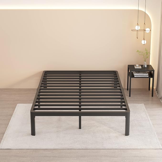 MAF 14 Inch Queen Metal Platform Bed Frame with Round Corner Legs | Mattress Baffle, 3000 LBS Heavy Duty Steel Slat Support, Noise Free, No Box Spring Needed, Easy Assembly, 12.4" Storage Space