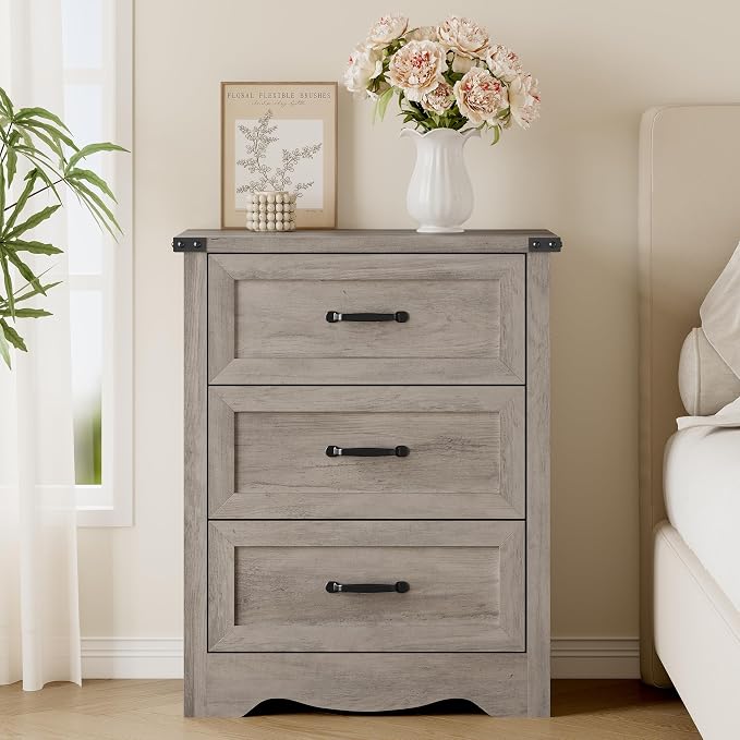 BORNOON 3-Drawer Dresser for Bedroom, Small Wooden Chest of Drawers with Metal Handles, Narrow Storage Cabinet with Anti-Tipping Design, Sturdy Dresser Organizer for Closet, Living Room, Entryway