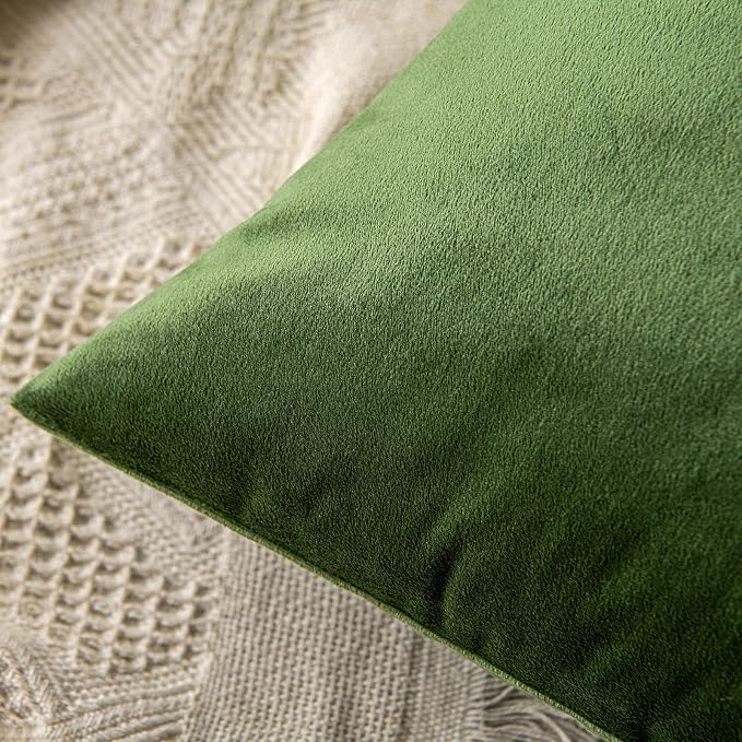 MIULEE 12x20 Inch Lumbar Velvet Throw Pillow Covers Moss Green | Pack of 2 Soft Solid Decorative Pillow Covers, Modern Luxury Home Decor, for Chair Couch Sofa Bedroom Livingroom